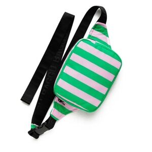 PUFFY FANNY PACK - BAGGU - pink and green stripes